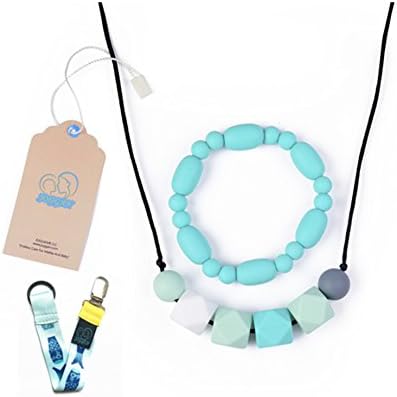 JOGGAN Summer Pastels, Nursing Necklace for Mom Plus Free Bracelet-A Silicone Teething Necklace Makes the Perfect Baby Shower Gift, Flora. (With Turquoise Bracelet)