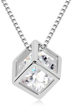 Alvdis Fashion Jewelry Magic Cube Style Sterling Zircon Pendant Necklace, 16", Clear