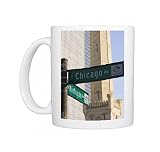 Chicago and Michigan Avenue signposts with the Historic Water Tower behind, Photo Mugs