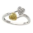 14K Two-Tone Gold White and Natural Yellow Diamond Heart Ring - 0.08 Ct.