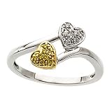 14K Two-Tone Gold White and Natural Yellow Diamond Heart Ring - 0.08 Ct.