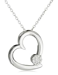 Sterling Silver and Diamond Resting Heart Pendant Necklace (.1 cttw, I-J Color, I2-I3 Clarity), 18"