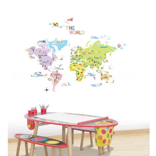 Easy Instant Decoration Wall Sticker Decal - Colorful World Map