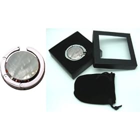 5 Gemstone Mother of Pearl FOLDING Purse Hooks with Black Velvet Pouches and Gift Boxes