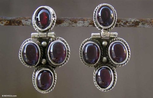 Garnet earrings, 'Red Hot Quartet'