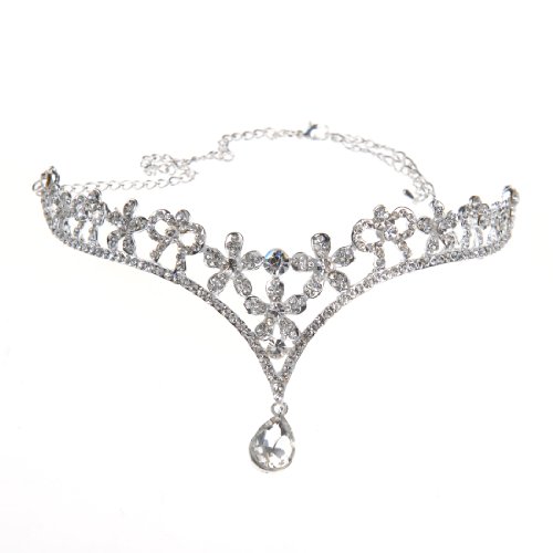 Plated Alloy Bowknot Rhinestone Wedding Tiara Headpieces with Pendant,Silver