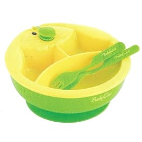 FOR BABIES - 3 Compartment Food Warmer Baby plate Set - Easy & Safe (Yellow/Green)