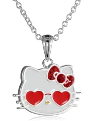 Hello Kitty Girls Heart Sunglasses with Crystal Bow Pendant Necklace, 18"
