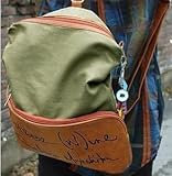 School Style vintage Antique canvas Casual handbag Tote shopper Shoulder bag Backpack B010030 (Military Green/Brown)