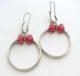 Disney Couture Minnie Mouse Series Silver Plated Hoop Earrings With Red Resin Bow & Clear...