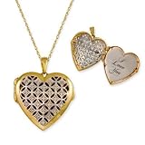 14K White / Yellow Gold Diamond Heart Locket Pendant w/ Chain