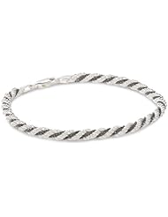 Sterling Silver Twisted Rope and Black Rhodium Plated Sterling Silver Box Chain Twisted Bracelet, 7.5"