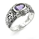 Sterling Silver Marcasite Amethyst Ring Size 6