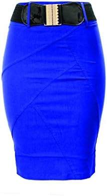 Flair Fashion's Ladies Blue Color Layered Pencil Skirt with Black Belt - size (L)