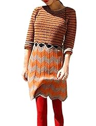 Long Sleeves Round Neck Zig Zag Acrylic/Knit Colorblocking  Dress