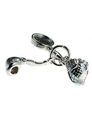 Welded Bliss Sterling 925 Silver Sherlock Holmes Three Part Charm, Pipe, Magnifying Glass & Deerstalker Hat WBC1161