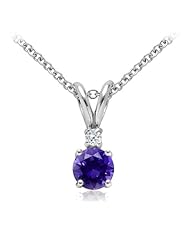 Amethyst and Diamond Solitaire Pendant in 14k White Gold (5mm)