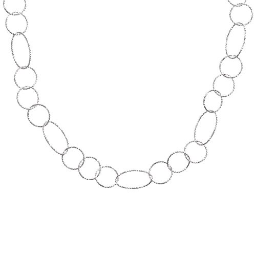 Sterling Silver Diamond-Cut Circle and Oval Link Necklace, 36″