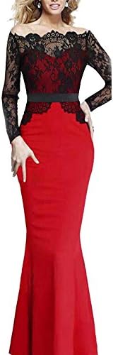 Ibagstyle®Womens Lace Long Sleeve Mermaid Cocktail Maxi Gown Evening Dress