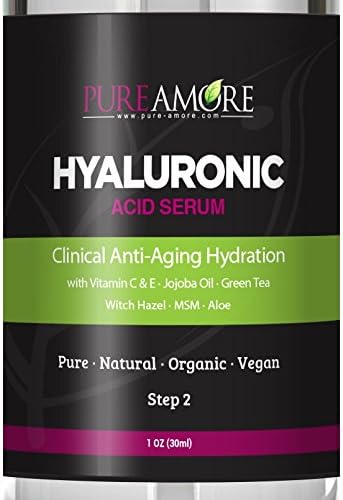 CLINICAL STRENGTH Hyaluronic Acid Facial Serum Organic and Pure with Vitamin C, Green Tea, Vitamin E, Jojoba Oil & Witch Hazel - Premium Anti Aging, Lasting Results 1oz