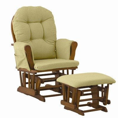 Stork Craft Hoop Glider and Ottoman, Cognac/Green Chenille
