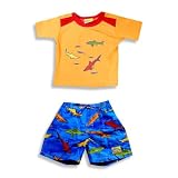 Plaid Fish - Toddler Boys 2 Piece Swim Set, Orange, Blue