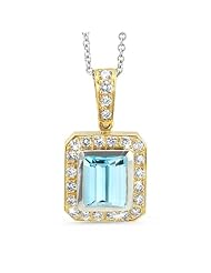 Rectagular Pendant With A Cushion Center Stone In 18K Yellow Gold With A 0.50 ct. Genuine aquamarine Center Stone.