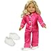 18 Inch Doll Clothing, Hot Pink Satin Doll Pj's with White Slippers, Doll Pajamas Set Fits American 