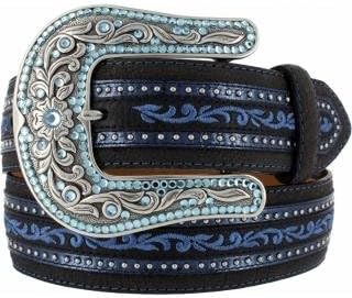 36 Justin Brands Women's "Fashion Scroll" Blue Embroidery Belt