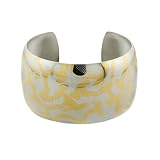 Ladies Gold Overlay Stainless Steel Mesh Vintage Scroll Design Cuff Bracelet, 7.75