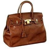 Maxwell Scott - Sac &agrave; main birkin de luxe en cuir marron clair