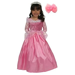 Little Adventures Sleeping Beauty Princess Dress Up Costume w/ Free Bow - Girls Size 6-8 - Machine Washable!