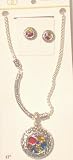 Sterling Silver Plated Necklace Sparkling Crystals Simulated Jades Large Pendant Earrings