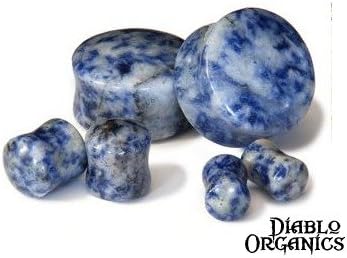 Pair Organic Denim Lapis Lazuli Stone Double Flared Plugs 5/8" (16mm)