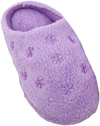 Childrens/Kids Big Girls Flower Design Slip-On Indoor Footwear/Slippers (US Shoe 1M/2M) (Lilac)