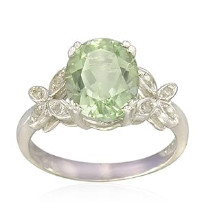 Sterling Silver Oval-Shaped Green Amethyst Ring, Size 5