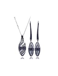 Nickel Free Sterling Silver Pendant & Earring Sets High Polished Black Rhodium Hanging Oval Set