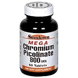 Sundown Mega Chromium Picolinate, 800 mcg, 60 Tablets (Pack of 2)