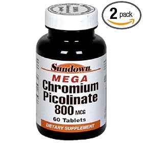 Sundown Mega Chromium Picolinate, 800 mcg, 60 Tablets (Pack of 2) by Sundown