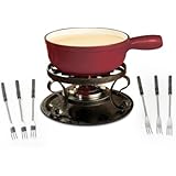 Swissmar KF-66517 Lugano 2-Quart Cast Iron Cheese Fondue Set, 9-Piece, Cherry Red