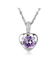 Honeystore Girls Heart S925 Sterling Silver Natural Amethyst Pendant Necklaces Color Purple