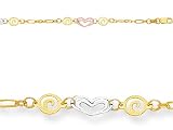 10 Inches 4 Hearts Adjustable Ankle Bracelet - 14kt Yellow Gold LIFETIME WARRANTY