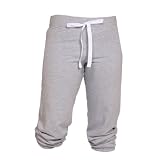 Heather Gray solid color Touchdown Cuffed Fleece Capris with wide waistband. 5 Adult sizes