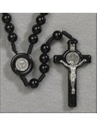 Single Detail Page Misc: Great for Men or Boys Rosary, Saint St. Benedict Exorcism Medal Black Rosary. Material: Acrylic Size: 10 Mm Bead, 18 1?2" L, 2 1?2" Crucifix Great for Men or Women. In Addition to the Unconditional Indulgence, a Partial Indulgence Is Given to Anyone Who Will "Wear, Kiss or Hold the Medal Between the Hands with Veneration". Over the Years, Many Miracles Have Been Reported By Those Wearing the Medal. The Medal Has Also Been Attributed to Great Blessings Including: Warding Off Temptation, Obtaining the Conversion of Sinners, Especially Before Death, Easing of Pain for Women During Labor, Help in Preserving Purity, Granting the Grace of a Happy Death, Protection During Storms, Interceding for Curing Disease - AT001