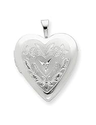 Sterling Silver 0.015ct 20mm Heart & Flowers Diamond Heart Locket 18in Chain