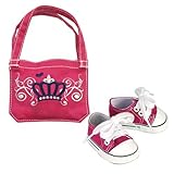 18 Inch Doll Set, Hot Pink Canvas Sneakers and School Bag Perfect for American Girl Dolls & More, Doll Accessory Set of Sneakers & School Bag