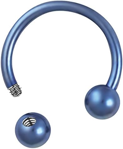 18g 5/16" Septum Horseshoe Ring, Blue Titanium IP Plated Over Surgical Steel, 3 mm Balls