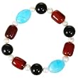 White Freshwater Pearl, Red Agate And Decorative Black And Blue Beads Handmade Bracelet