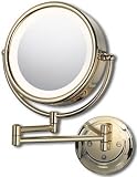 High Quality Hardwire Double Sided Lighted Wall Mirror - 5X Magnification - Polished Gold