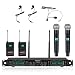 Phenyx Pro Wireless Microphone System, 4-Channel UHF Wireless Mic Set with Handheld/Bodypack/Headset/Lapel Mics, Fixed Frequency Metal Cordless Microphone for Church,Singing,DJ(PTU-5000-2H2B)